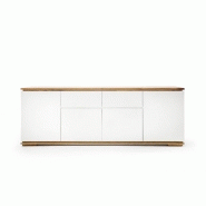 Buffet Charly 4 portes 2 tiroirs - Laqué blanc mat avec plateau et socle en chêne noueux_4