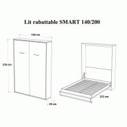 Armoire lit escamotable SMART-V2 blanc mat - façade gloss brillant effet miroir - couchage 140x200 cm_4