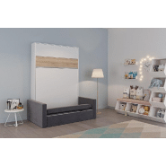ARMOIRE LIT ESCAMOTABLE DJUKE SOFA BLANC BANDEAU CHÊNE CANAPÉ GRIS 140*200 CM_4