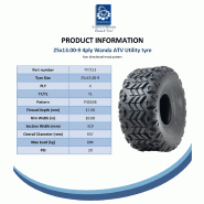 25x13.00-9 Utility ATV Gator Tyres P3026B Grass Mower 4-ply Tubeless (Set of 3)_4