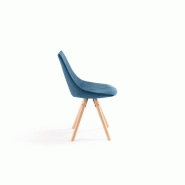 Lot de 2 chaises Sylvain - tissu bleu et pieds en hêtre naturel - design chic et confortable_4