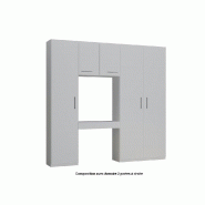 Ensemble de rangement pont avec table bureau et tiroir - Blanc mat - Largeur 250 cm - Collection SMART_4