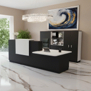 Banque d'accueil Delta Plus avec PMR et réhausse - Mobel Linea - 242, Blanc mat, Droite, Noir, Non_4