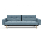 Canapé convertible Splitback Stem avec accoudoirs - pieds obus en chêne naturel - tissu Mixed Dance Light Blue - couchage 115x210 cm_4