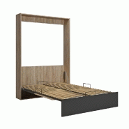 Lit escamotable industriel STUKEY - Chêne et noir mat - 140 x 200 cm avec ferrures décoratives_4