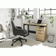Bureau design Mila - 2 tiroirs, 1 porte, décor chêne et piètement laqué noir mat_4