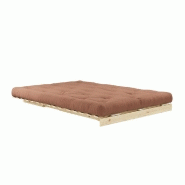 Canapé convertible futon ROOTS - pin naturel - tissu brun argile - couchage 140x200 cm - design japonais et scandinave_4