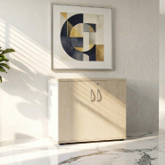 Armoire de bureau avec portes décor bois - MDD - Bouleau clair, Blanc pastel_4