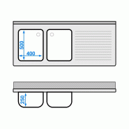 Plonge Inox 2 bacs avec passage lave-vaisselle - P 700 - GGM - 1600 mm bac à gauche_4