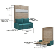 Armoire lit escamotable Bermudes Sofa - Canapé bleu avec bandeau blanc 160x200 cm_4