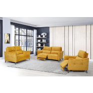 Canapé 2 places relax électrique ATTITUDE - Têtière réglable 10 crans - Tissu chenillé ocre - Inclinaison jusqu’à 150°_4