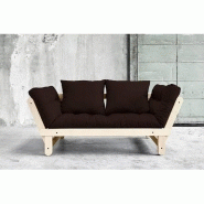 Banquette méridienne futon Beat en pin naturel - Tissu brown - Couchage 75x200 cm - Convertible et modulable_4