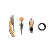 Set à vin - tire-bouchon, bouchon et embout en acier inoxydable avec boîte en bambou_4