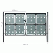 Vidaxl portail simple de clôture noir 300x225 cm 141694_4