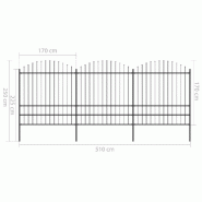 Vidaxl clôture de jardin à dessus en lance acier (1,75-2)x5,1 m noir 277750_4
