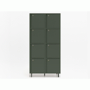Meuble vestiaires 6 ou 8 cases - MDD - A clé, 2 x 4 cases, Vert bouteille, Petits pieds avec vérins_4