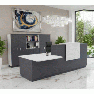 Banque d'accueil Delta Plus avec PMR et réhausse - Mobel Linea - Blanc mat, Gauche, Oui, Anthracite, 262_4