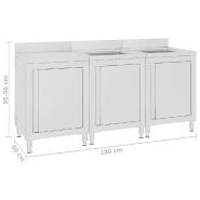 Vidaxl évier de cuisine commercial 180x60x96 cm acier inoxydable 3058271_4