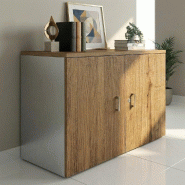 Armoire basse à portes battantes - Mobel Linea - 100, Gris aluminium, Chêne veiné_4