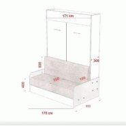 Armoire lit escamotable Dynamo Sofa - Canapé accoudoirs blanc mat et microfibre gris - Couchage 160x200 cm_4