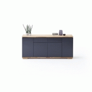 Buffet Charly 4 portes 2 tiroirs - Laqué noir brillant avec plateau et socle en chêne noueux_4