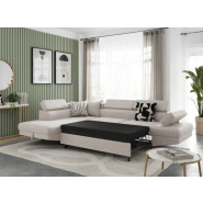 Canapé d'angle convertible avec méridienne gauche RINO beige - pieds métal - coffre de rangement - têtières réglables_4