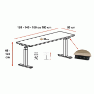 Bureau TRAM avec mémorisation de hauteur - Mobel Linea - 120, Blanc, Acacia clair_4