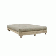 Banquette convertible FRESH en pin massif - Tissu lin - Couchage 140x200 cm - Matelas futon capitonné_4