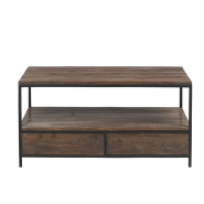 Table basse BAPITA - 2 tiroirs - Bois massif marron foncé et métal noir - Dimensions L120 x H61 x P50 cm_4