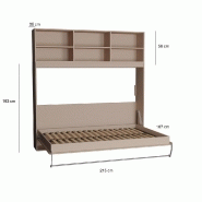 Lit escamotable STRADA-V2 taupe mat avec surmeuble 6 niches - Couchage 140 x 200 cm - Gain de place_4