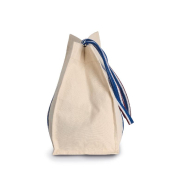 Sac shopping fashion en coton biologique - Anses rayées contrastées - Poche interne - Réf: KI0279_4