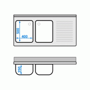Plonge inox 2 bacs et égouttoir sur placard - P 700 mm - 1400 mm bac à gauche_4
