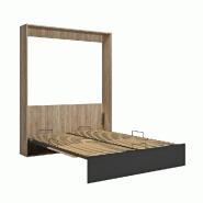 Lit escamotable industriel STUKEY - Chêne avec bandeaux et ferrures noir mat - 160 x 200 cm_4