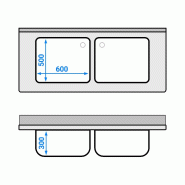 Plonge inox 2 bacs sur placard - P 700 mm -_4