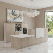 Banque d'accueil Delta Plus avec PMR et réhausse - Mobel Linea - 242, Blanc mat, Gauche, Acacia clair, Oui_4