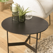 Table basse ronde noire DILA - 50 cm - Pieds métal - Structure MDF plaqué chêne_4