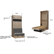 Lit escamotable style industriel KEY SOFA - Chêne naturel - 90x200 cm avec canapé et tiroirs de rangement_4