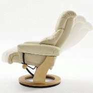 Fauteuil relax CLAIRAC - assise en cuir crème, pied en bois naturel, inclinable à 135° avec repose-pied_4