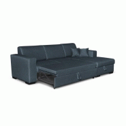 Canapé d'angle à droite convertible CABIRI - tissu bleu pétrole avec coffre de rangement et coussins d'appoint_4