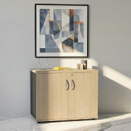 Armoire de bureau avec portes décor bois - MDD - Chêne Canadien, Gris anthracite_4