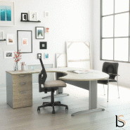Bureau compact ergonomique avec caisson intégré Tono - Mobel Linea - 200, Acacia foncé, Gauche, 3 tiroirs_4