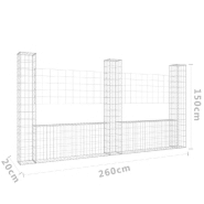 Vidaxl panier de gabion en forme de u avec 3 poteaux fer 260x20x150 cm 151283_4