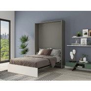 Armoire lit escamotable Aladyno gris mat - bandeau blanc mat - couchage 160*200 cm - ultra plate 30 cm d'épaisseur_4