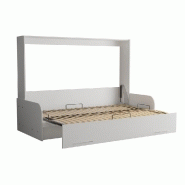 Armoire-lit escamotable Vertigo Sofa - structure avec accoudoirs blancs et tissu gris - couchage 160x200 cm_4