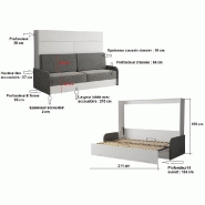 Armoire-lit escamotable VERTIGO SOFA Blanc avec accoudoirs tissu gris - canapé 140x200 cm_4