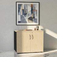 Armoire de bureau avec portes décor bois - MDD - Bouleau clair, Noir_4