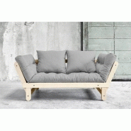 Banquette méridienne futon Beat - Pin naturel, tissu gray - Couchage 75x200 cm - Convertible et modulable_4