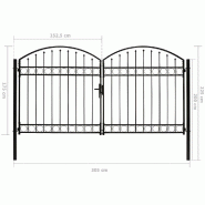 Vidaxl portillon double porte avec dessus arqué acier 300x175 cm noir 146340_4