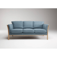 Canapé 3 places design scandinave AYA - accoudoirs chêne - tissu bleu pétrole - L197 x H82 x P80 cm_4
