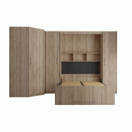 Composition armoire lit escamotable d'angle Lutecia - Chêne naturel - 350x100 cm - Couchage 140x190 cm - Rangements intégrés_4